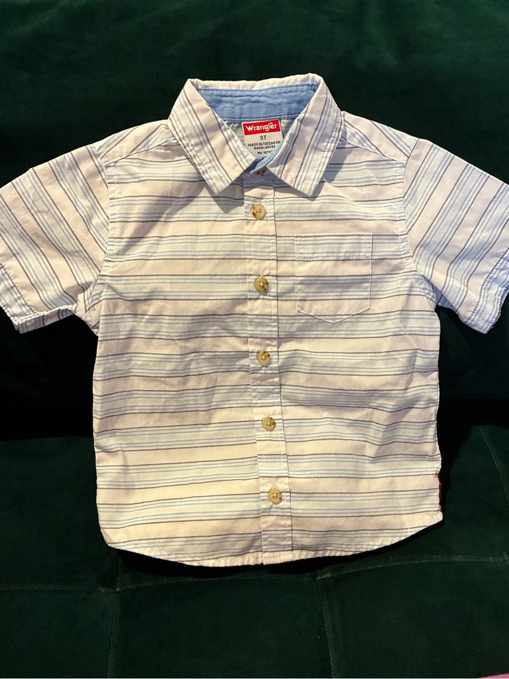 Wrangler White Button-Down Shirt with Light Blue Stripes